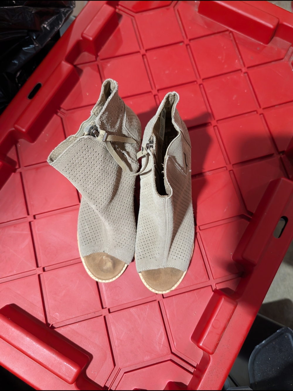 Toms Taupe Perforated Suede Peep-Toe Ankle Booties